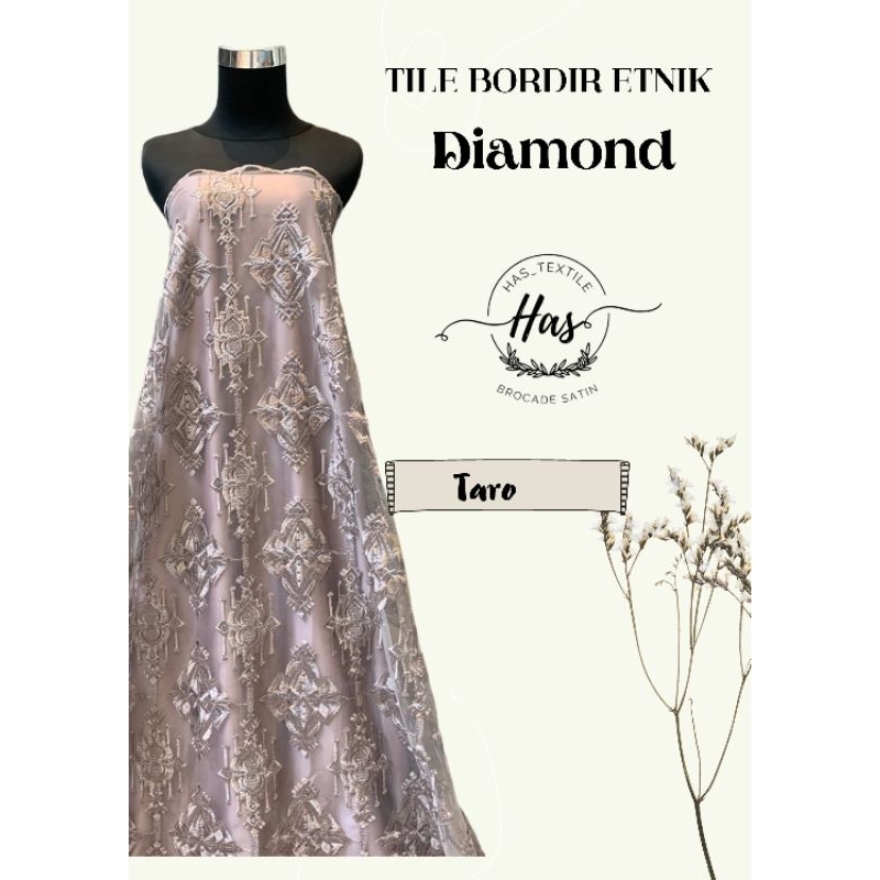 Bahan Kain Brokat Tile Etnik Keraton Diamond Warna Ungu Taro