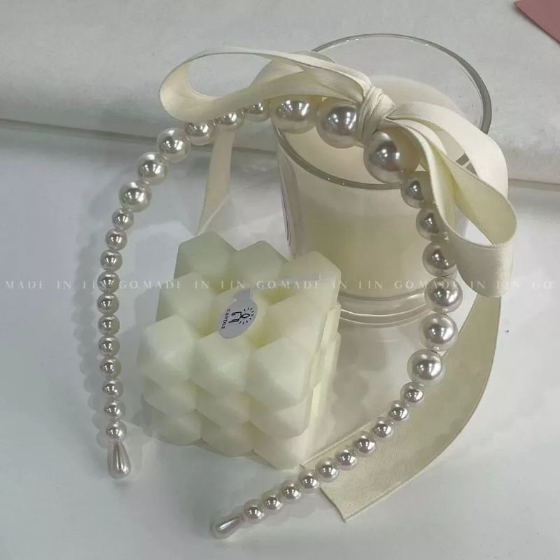 Pearl headband with bow korean style bando mutiara pita