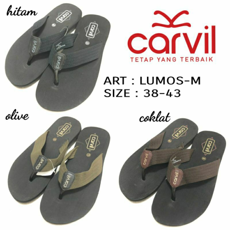 Sandal Japit Pria Original Carvil Lumos M Size 38-43 Hitam Olive Coklat