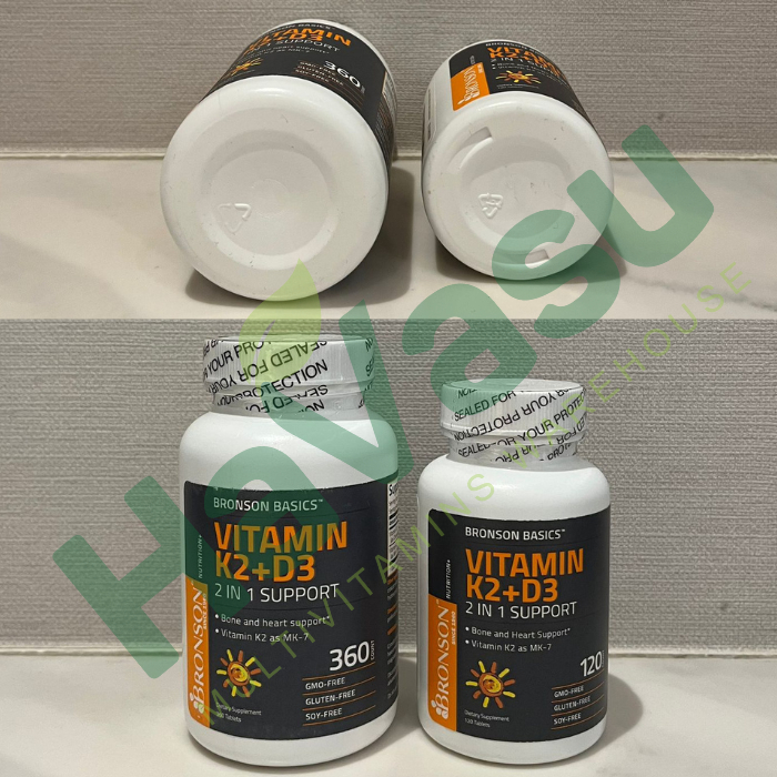Bronson Basics Vitamin K2 D3 360 Tablet 5000IU 90 mcg - Bone Heart Immunity Supply 1 Tahun