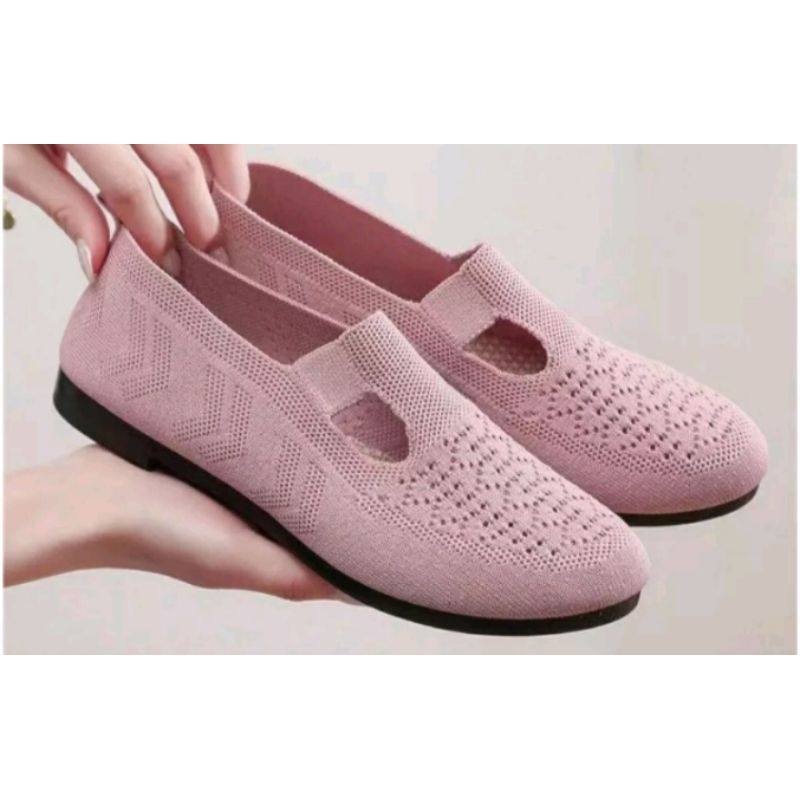 sepatu wanita import flat shoes light weight ringan sol hitam karet anti slip + Box