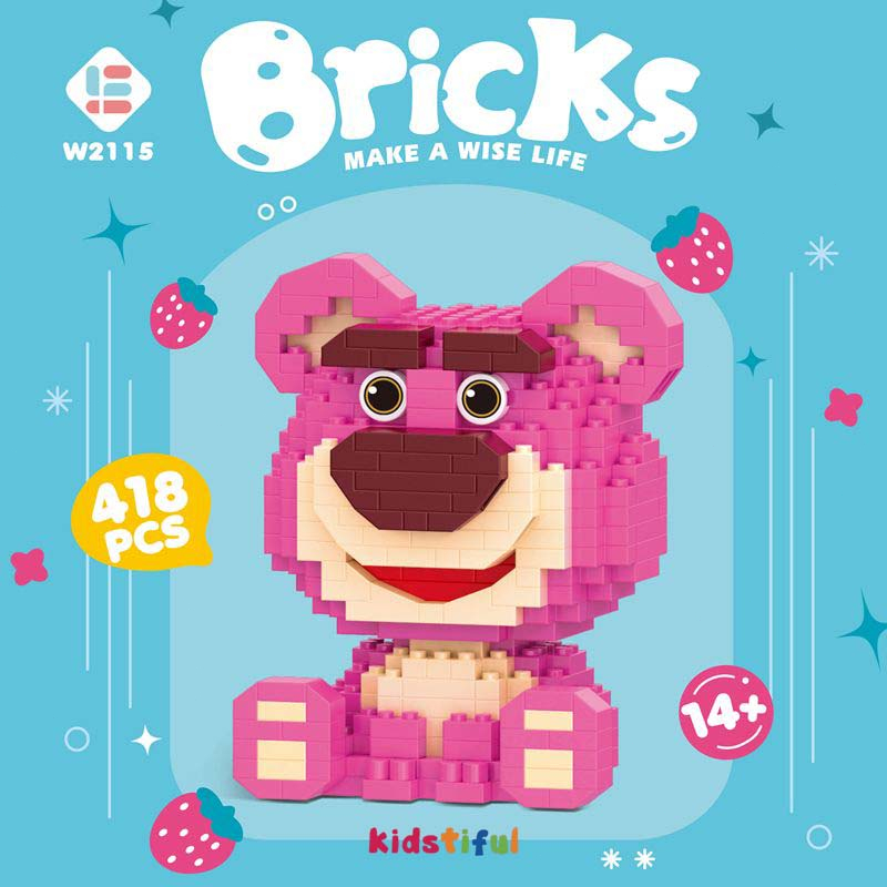 (COD) Strawberry Bear Mainan Balok Susun Disney Bricks Lotso Balok Mainan Edukasi Anak Perempuan