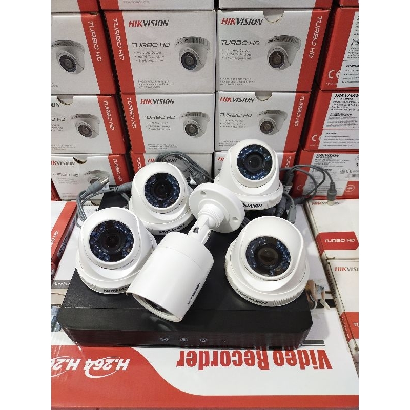 Paket Camera Cctv Hikvision 8ch 2mp Turbo HD 1080p 5 Kamera Indoor Outdoor Komplit Tinggal Pasang aja bosku