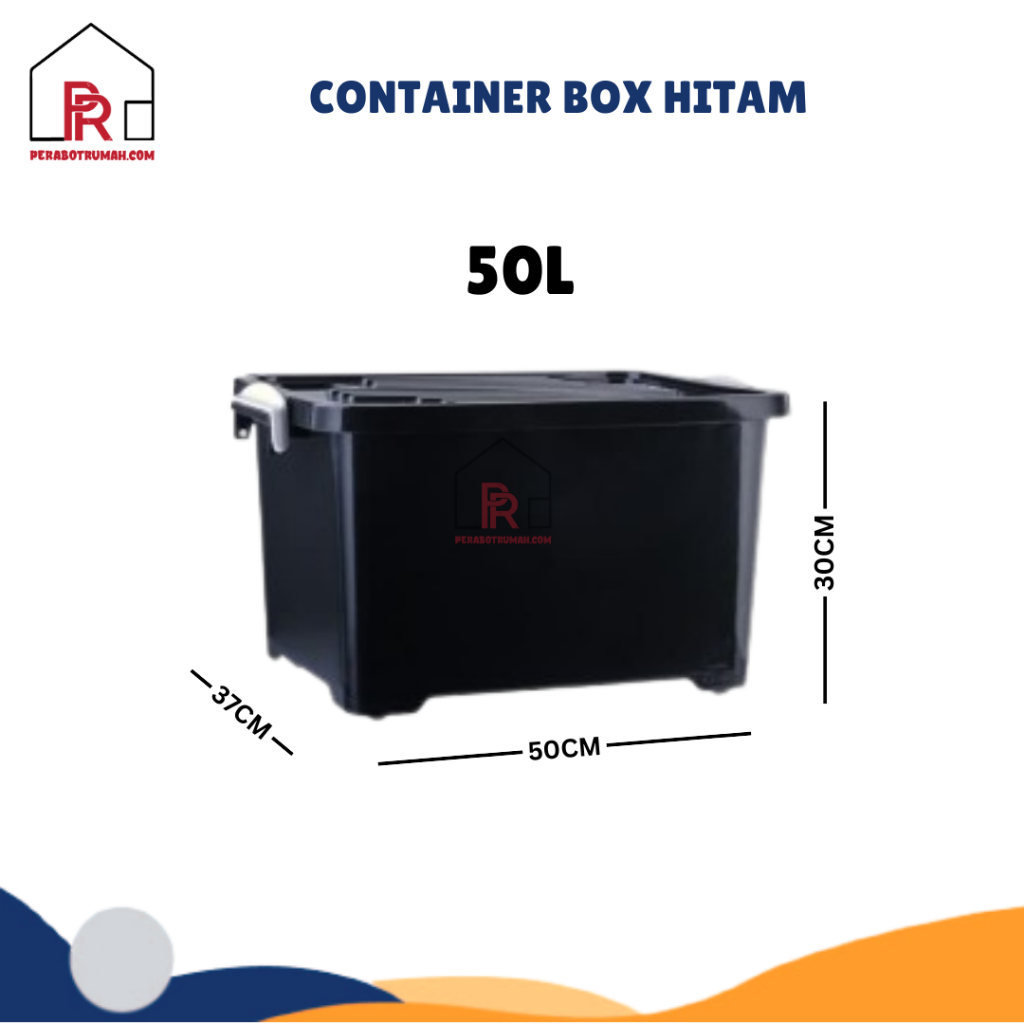 Container Box Hitam 50L / Box Roda / Container Box / Kotak penyimpanan besar