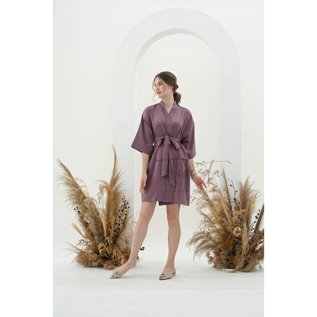 Trivesta Robes - Basic Robe Periwinkle - Kimono Robe Bridesmaid Satin + Free Bordir (Tulisan Bebas Bisa Nama)