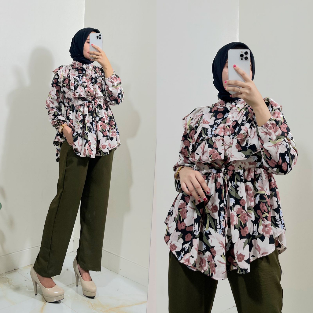 Stelan blouse wanita flower/ setelan wanita terbaru/ atasan wanita lengan panjang