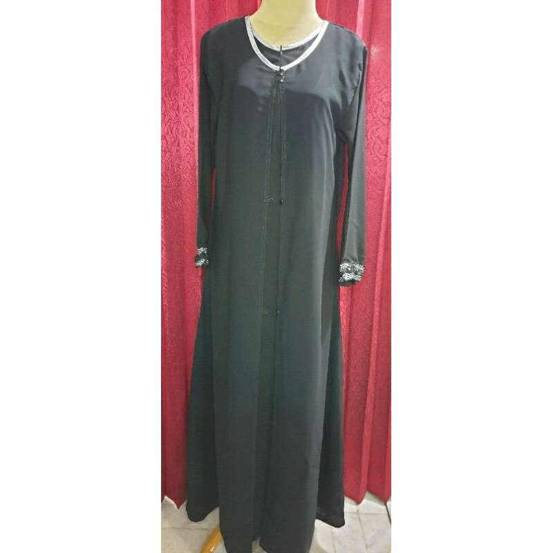 Gamis Rompi Hitam Renda Silver