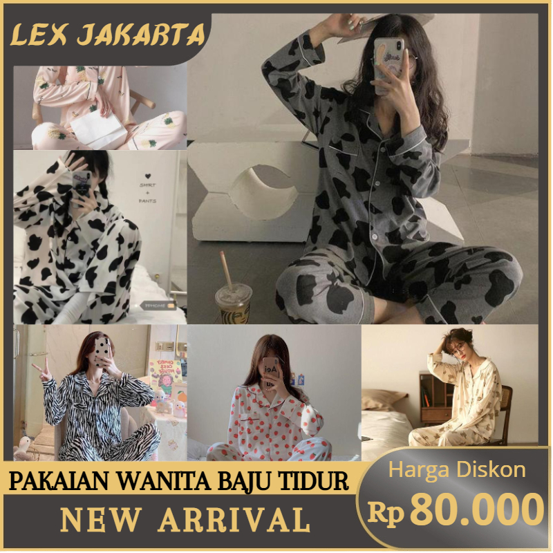 LEXJAKARTA B26 - BAJU TIDUR PIYAMA SET KEMEJA CP LENGAN PANJANG CELANA PANJANG IMPORT PIYAMA KEMEJA BAJU TIDUR WANITA