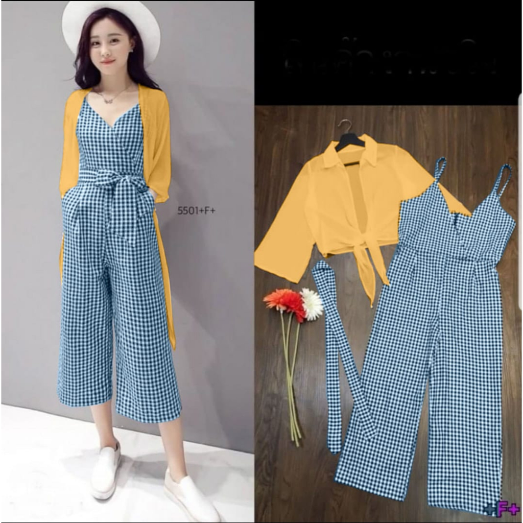 *[HNFK] Setelan Overall / Setelan 2in1 Popol / Set wanita Overal One Set Lengan Kekinian