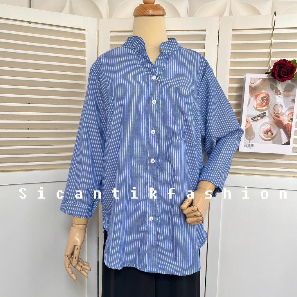 Kemeja Garis-garis Korean / Kemeja Oversize Kekinian Stripe Casual