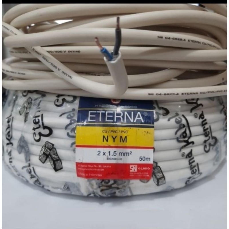 Kabel Eterna NYM 2X1,5 MM Putih Tunggal Kawat Listrik