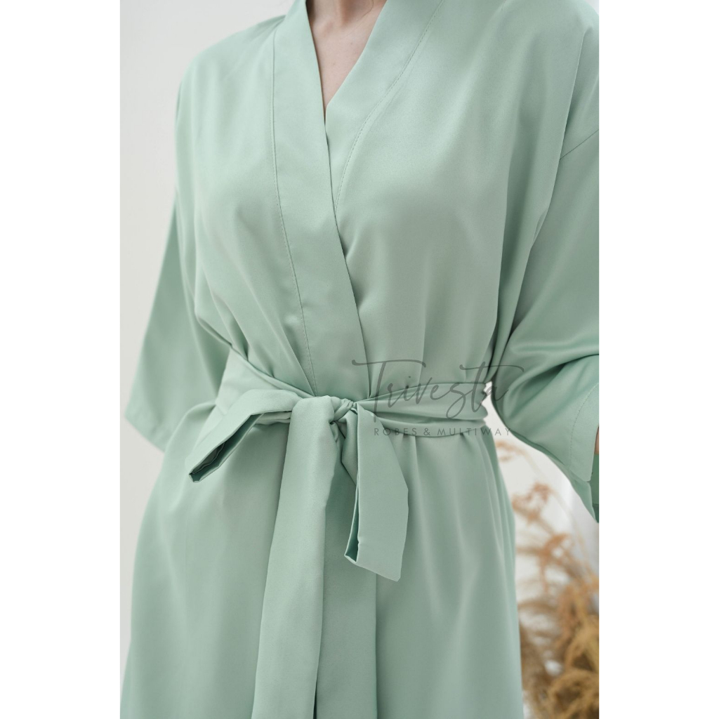 Basic Robe - KIMONO BRIDESMAID SATIN WARNA MINT + FREE BORDIR (TULISAN BEBAS BISA NAMA)