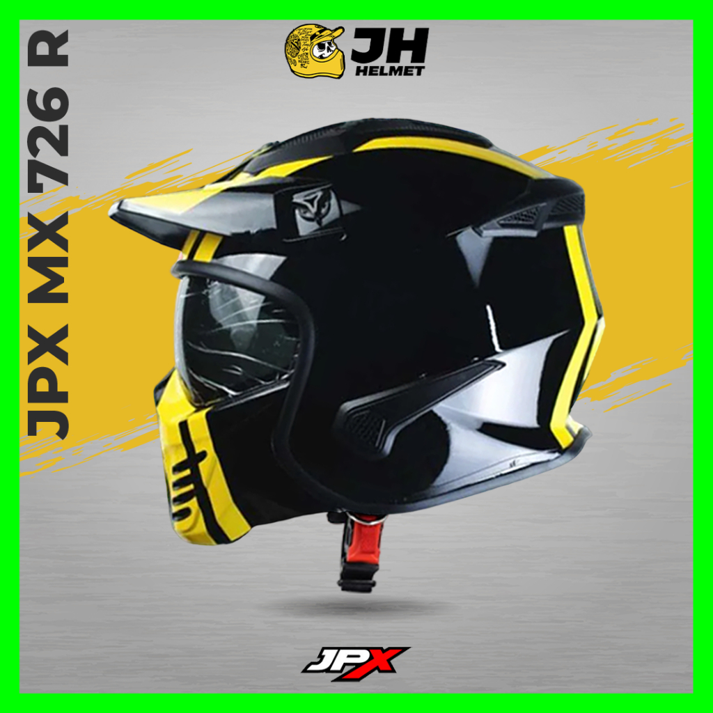 Helm JPX MX 726R MX04 Marz Super Black Yellow | Black Glossy Yellow | Helm Full Face | JUAL HELM