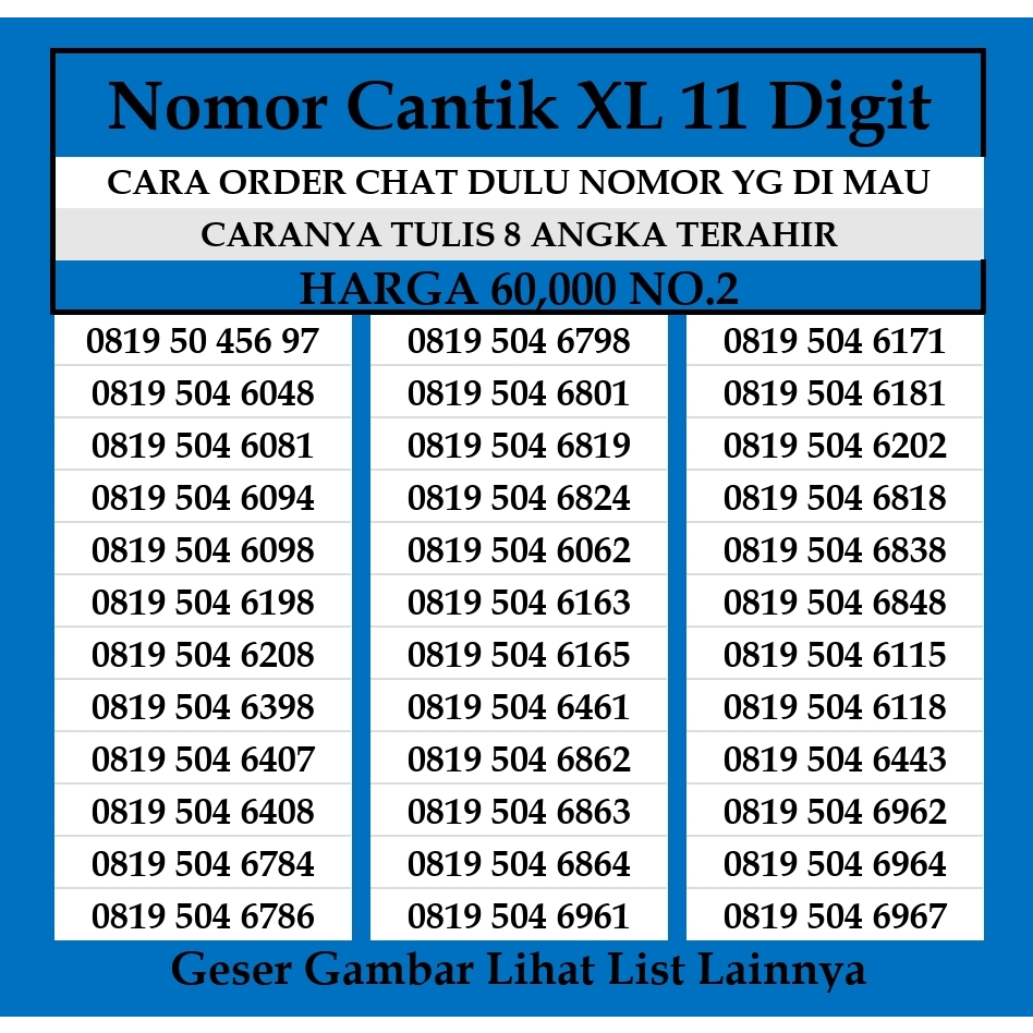 Kartu Perdana XL 11 dan 12 Digit  4G LTE Nomor Cantik Prabayar Murah