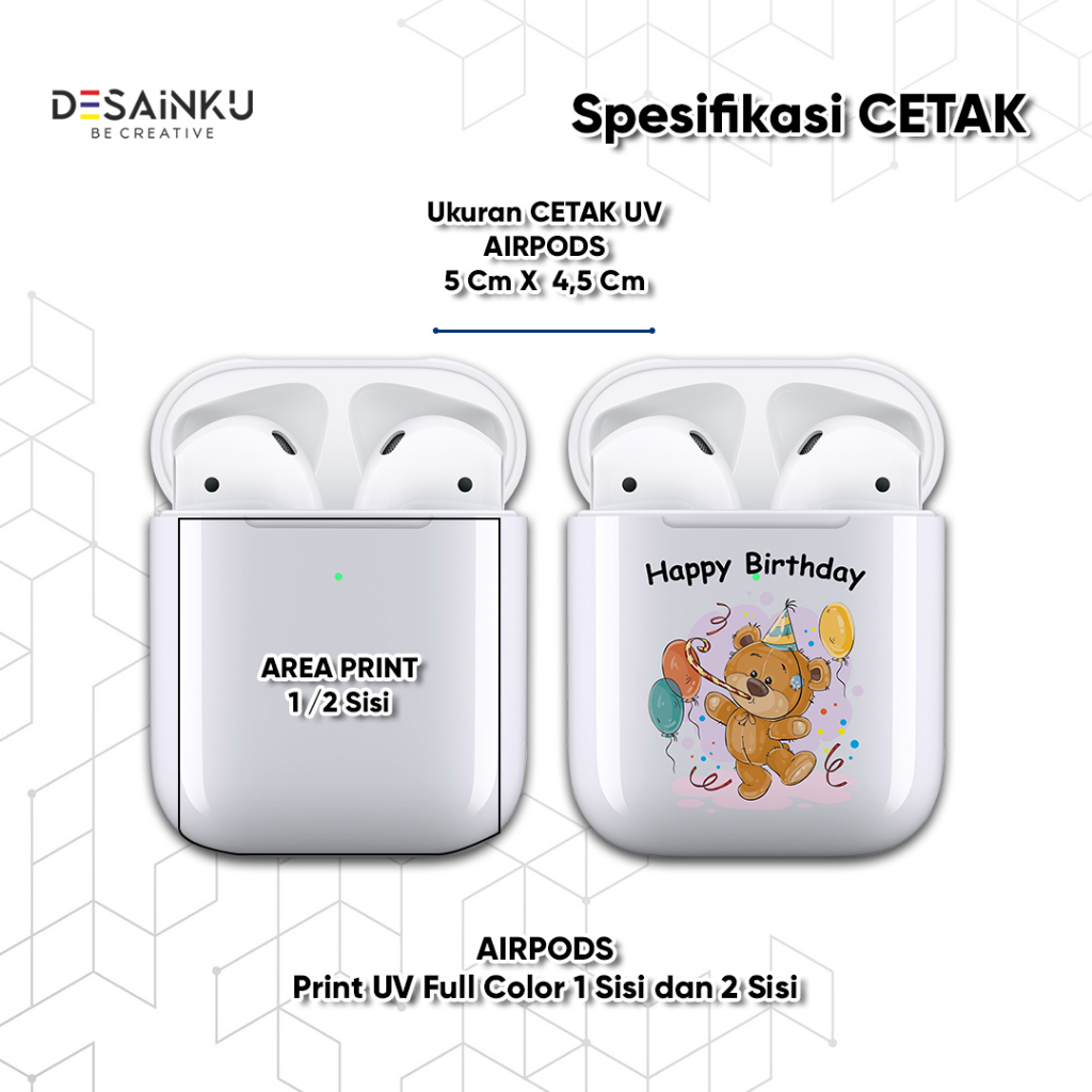 Custom Case Airpods Earphone Print UV - Airpods Edisi Teddy Bear