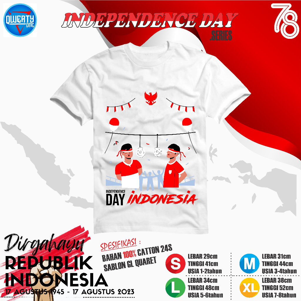 Kaos Anak Distro Edisi Kemerdekaan 1-8 Tahun