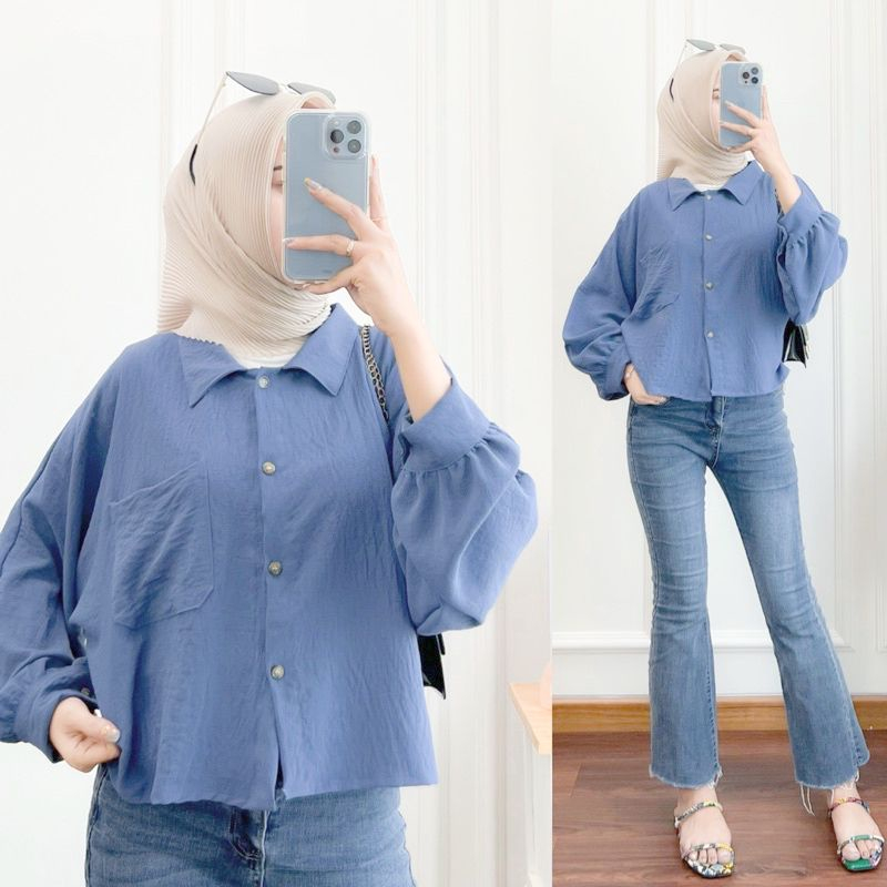 Malvina Crop Top Blouse Crinkle Ootd Hijab Fashion Terbaru