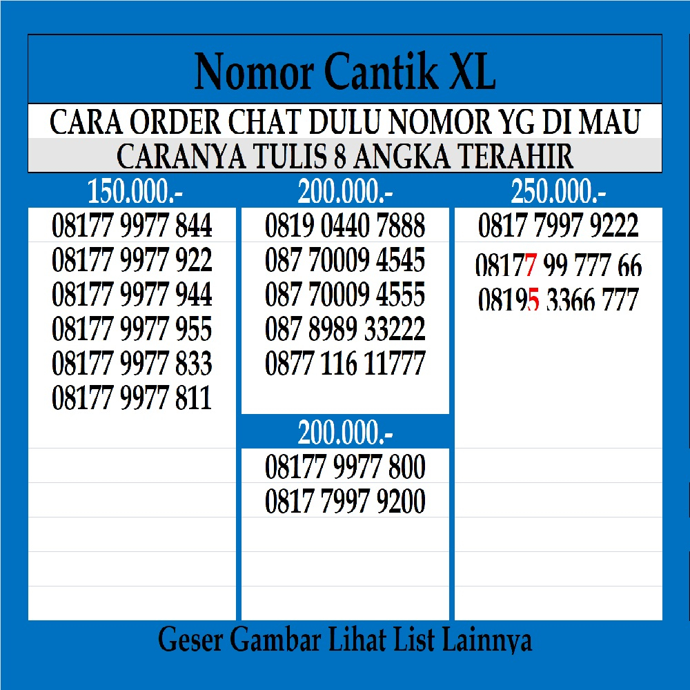 Nomor Cantik XL 4G LTE Kartu Perdana Nomer