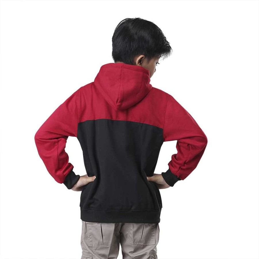 Jaket Sweater Anak Laki Laki Kupluk Hoodie Merah Hitam Usia 6 8 10 12 Thn