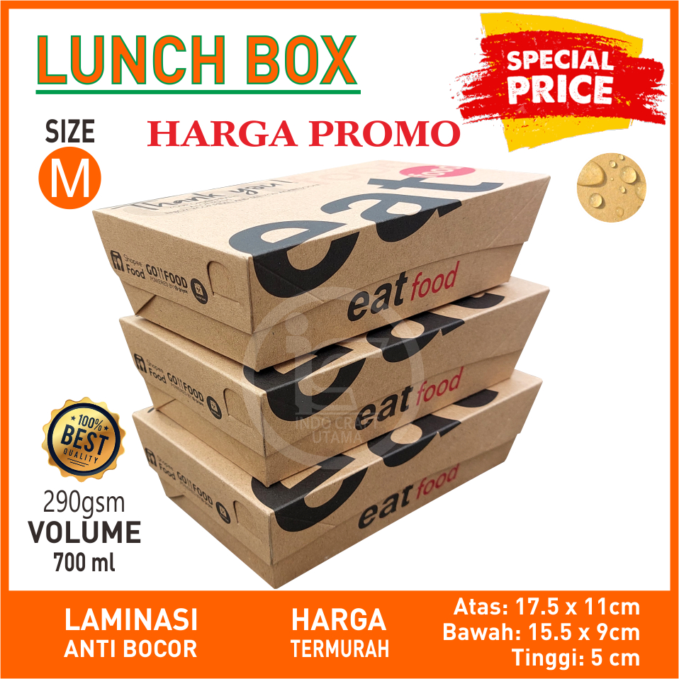 DUS M CETAK COKLAT/ Lunch Box Cetak Craft Size M Kotak Makan Kertas Brown Paper Box Makanan Dus Nasi