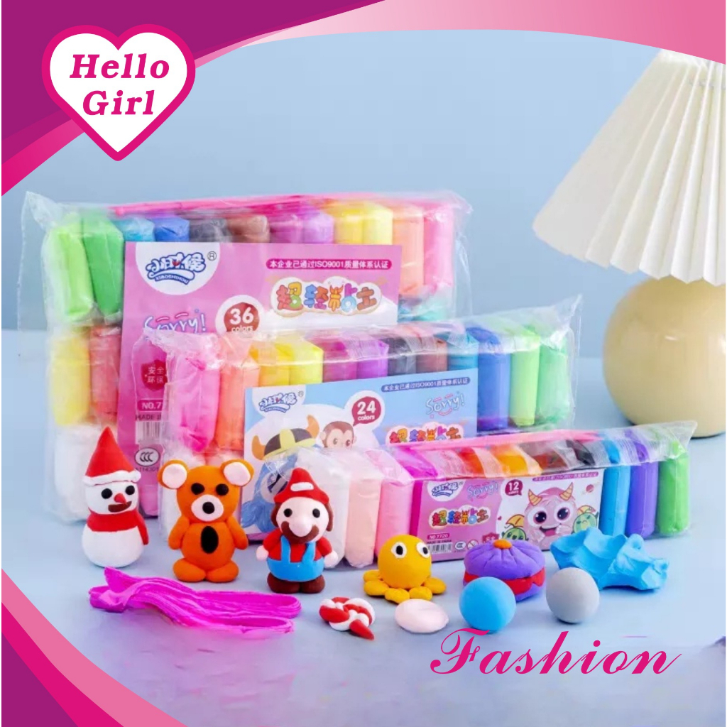 (Hello Girl) D22 Mainan Anak Clay Polymer Light Rainbow Warna Warni Mainan Edukasi Anak Import