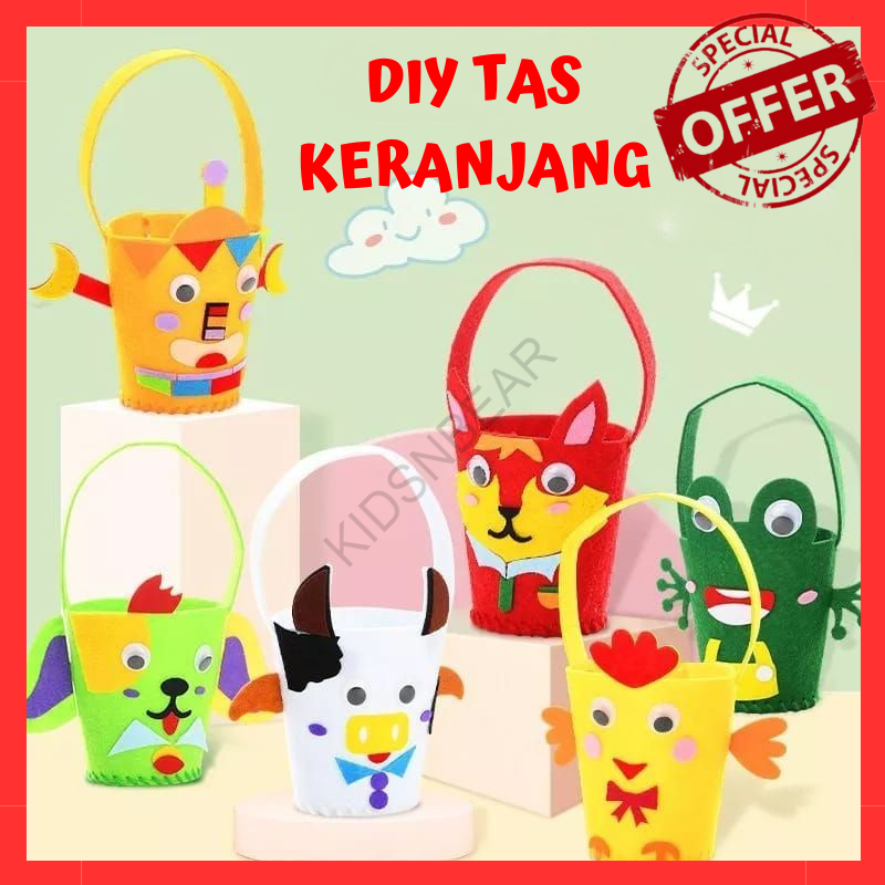 [Kidsandbear] - Mainan Edukasi Anak - Mainan Diy - Diy Craft - Diy Tas Keranjang Hewan - Tas