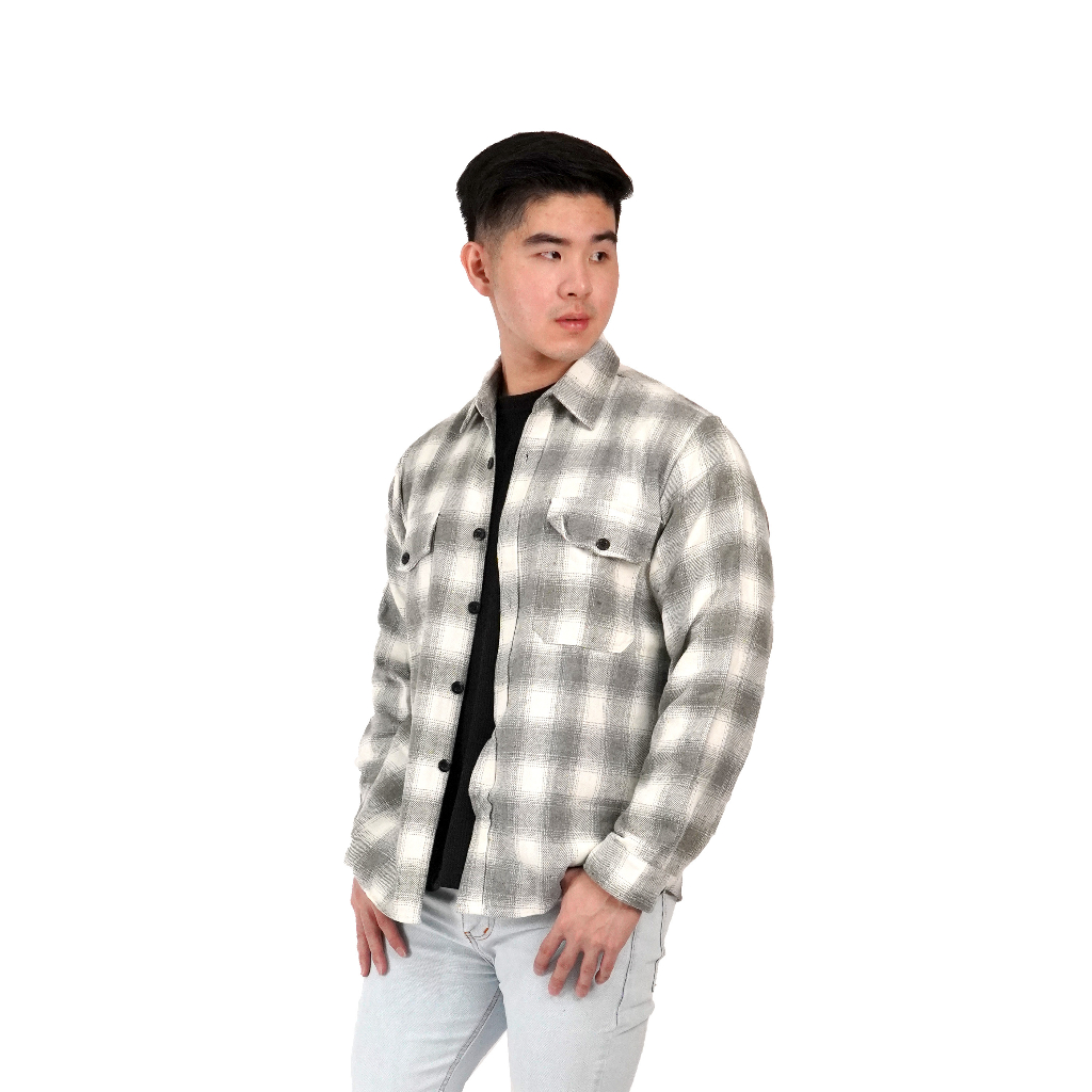 Ribsgold Jaket Pria Shacket Flanel Lengan Panjang Nyaman Outer Tebal Casual