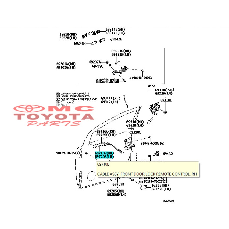 Kabel Handle Sling Central Lock Link Depan Kanan Toyota Innova 69710-0K220