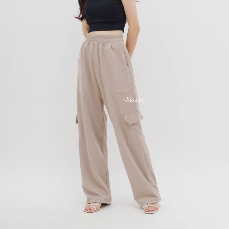 (M-XXL) Moana Highwaist Cargo Knit Pants Valiable