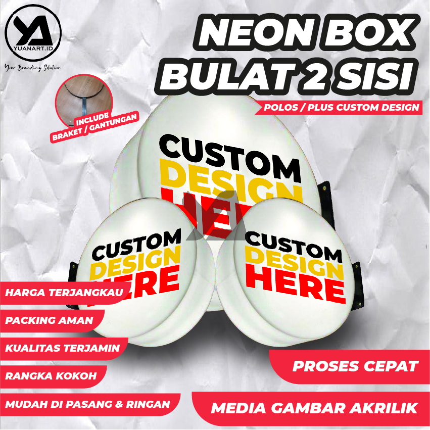 Neon Box Bulat 2 sisi Custom Neonbox Bundar 2sisi Papan Nama Akrilik Bulet Plang Toko Lampu Box
