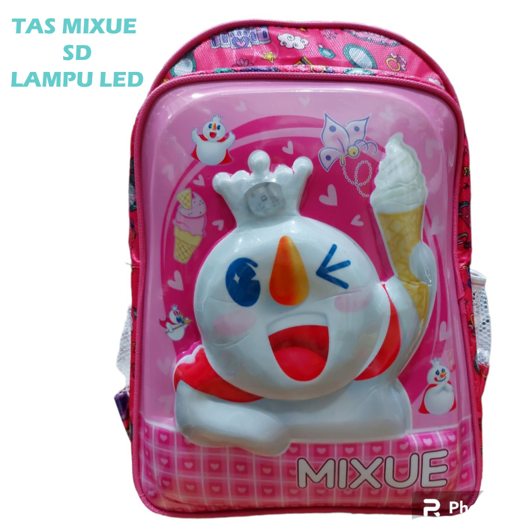 Tas sekolah SD Embos Mixue LED Tas Sekolah Lampu LED Tas anak SD laki laki dan perempuan