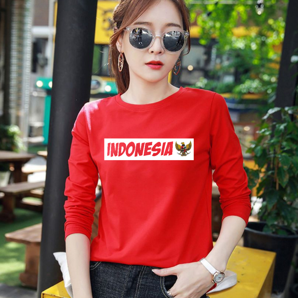 Baju lengan panjang wanita edisi INDONESIA / kaos HUT kemerdekaan 17 agustus 1945 / kaos distro keren trendy / kaos terlaris dan kekinian / korean styles