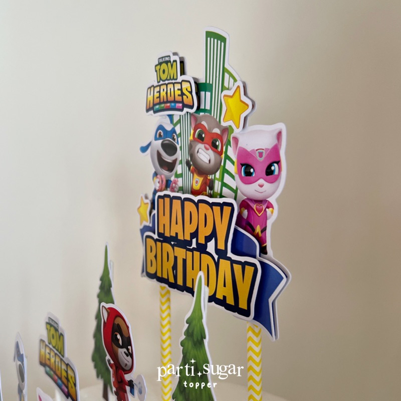 Awet Custom Cake Topper 3D Hiasan Kue - Dekorasi Ulang Tahun - Karakter Talking Tom Hero Dash