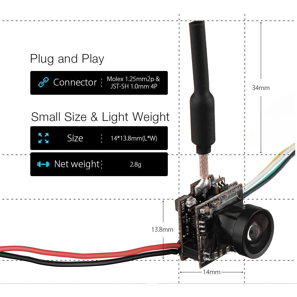Eachine tx06 700TVL FOV Transmitter Kamera Mini FPV AIO untuk RC Drone