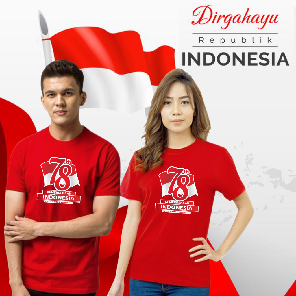 Kaos Distro Seragam Merah Putih Hari KEMERDEKAAN 17 AGUSTUS HUT RI Se INDONESIA Size S-M-L-XL-XXL Jumbo