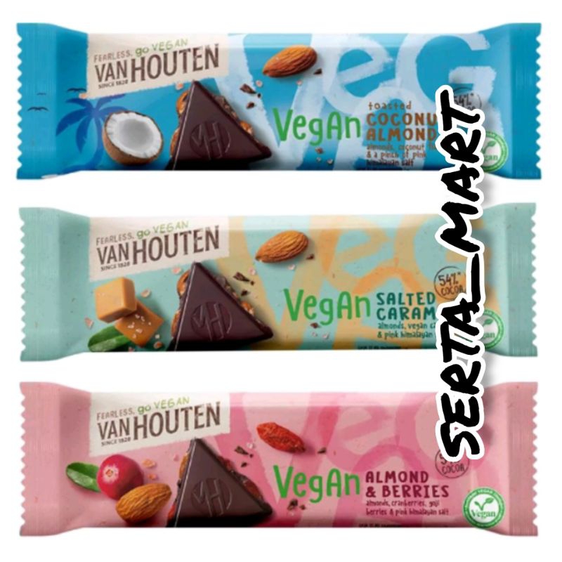 

Van Houten Vegan 45gr - Chocolate Bar - Almond Berries / Salted Caramel - Cokelat