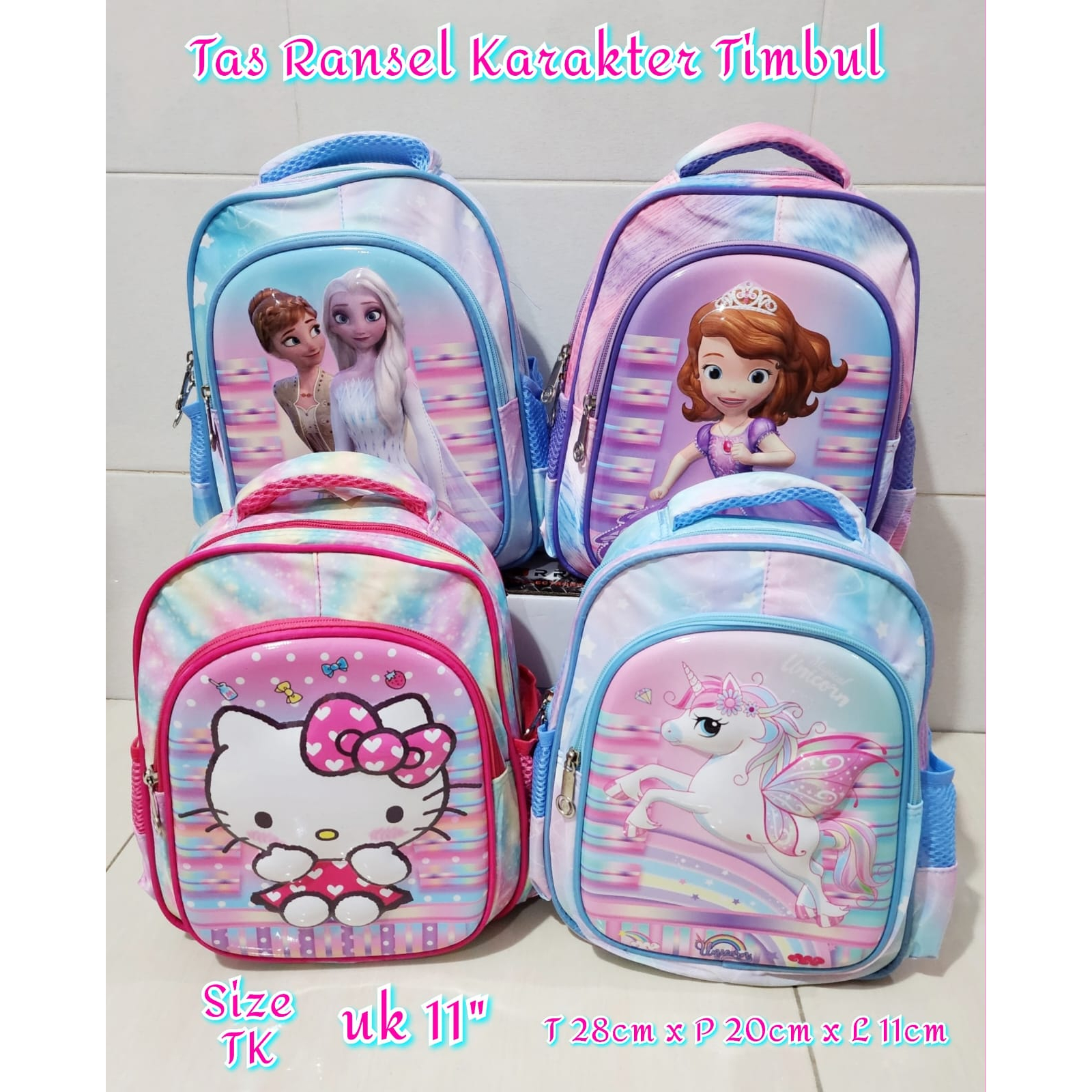 Tas Sekolah Ransel Anak TK dan Paud dan Playgroup Motif Unicorn Hellokitty Astronot Timbul 3D Backpack Anak Perempuan Ransel Sekolah dan jalan jalan