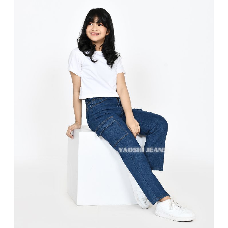 YAOSHI - JEANS PANJANG WANITA - HIGH WAIST KULOT CARGO ANAK TANGGUNG SIZE 24-26