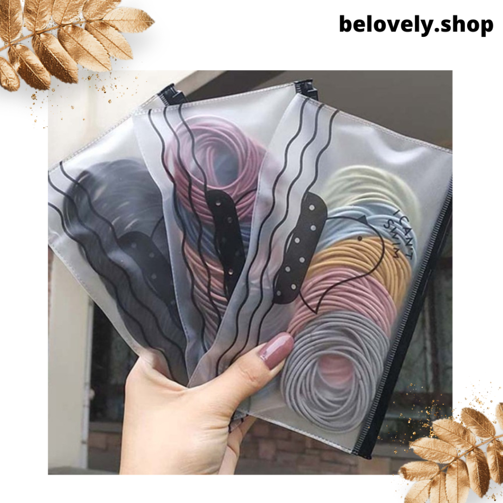 Ikat Rambut Gelang Korea (Isi 100pcs) Karet Bonus Tas Pouch