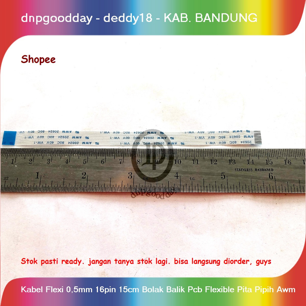 Kabel Flexi 0.5mm 16pin  15cm Bolak Balik Pcb Flexible Pita Pipih Awm