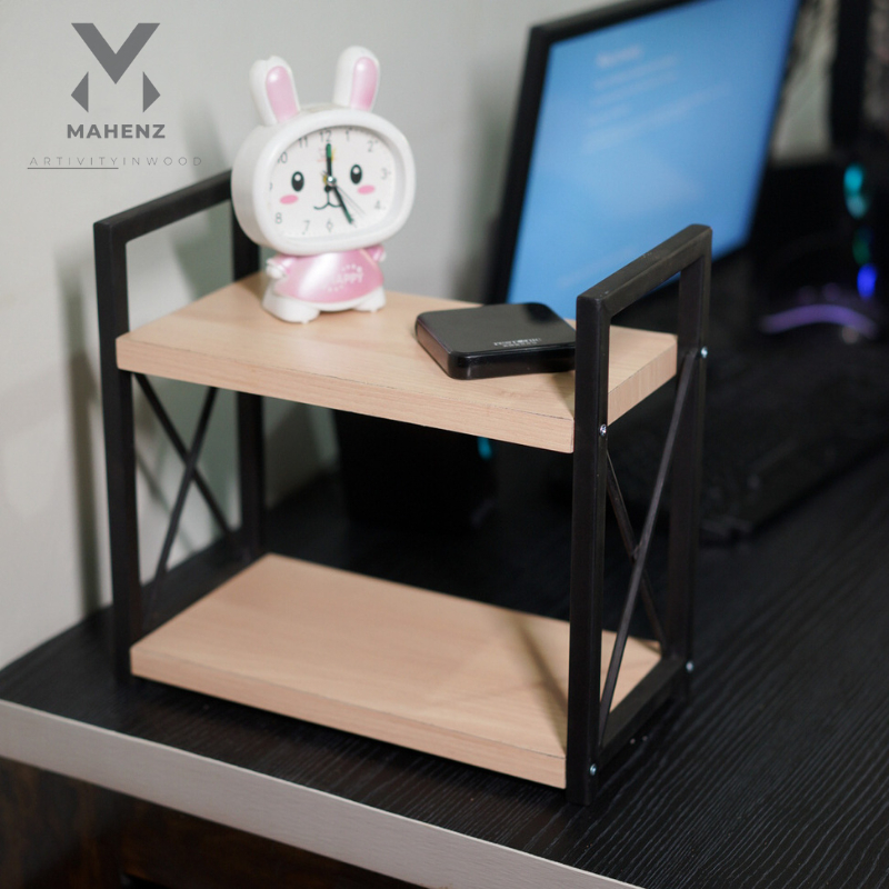 Rak Serbaguna Besi Kayu Rak Multifungsi Minimalis Rak Susun Kosmetik Buku Make Up Model Silang Dekor