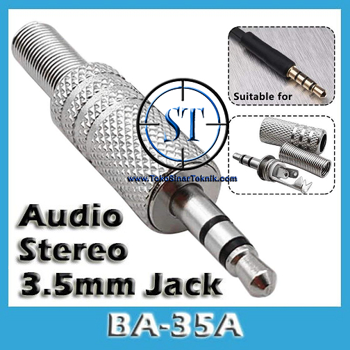 BA-35A Jack Audio Stereo 3.5mm 3 Pin SILVER  Besi Aux Mini Stereo 2 Garis for headphone 3.5 speaker