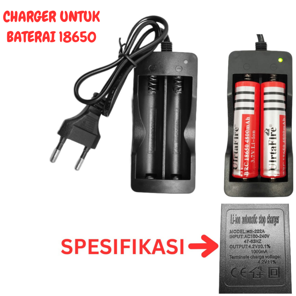 Charger baterai 18650 cas batrai isi ulang Charger Desktop Baterai 18650 Kabel 2 Slot Adaptor