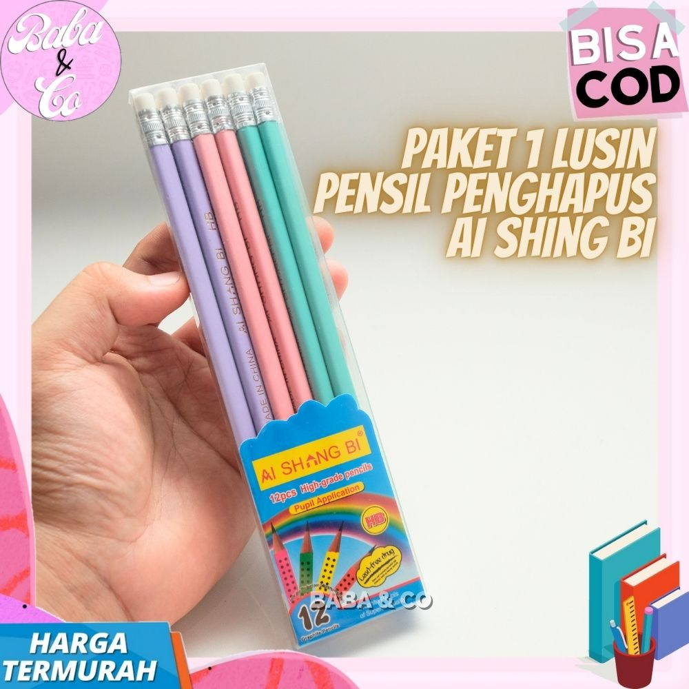 

PENSIL MURAH 1 LUSIN 12pcs PENSIL AI SHING BI HB PENSIL PENGHAPUS LUCU PAKET PENSIL 1 LUSIN