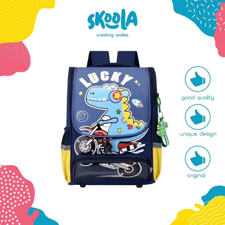 Skoola Tas Sekolah Anak Laki-Laki SD Ransel Alligator Free Keychain - Koda