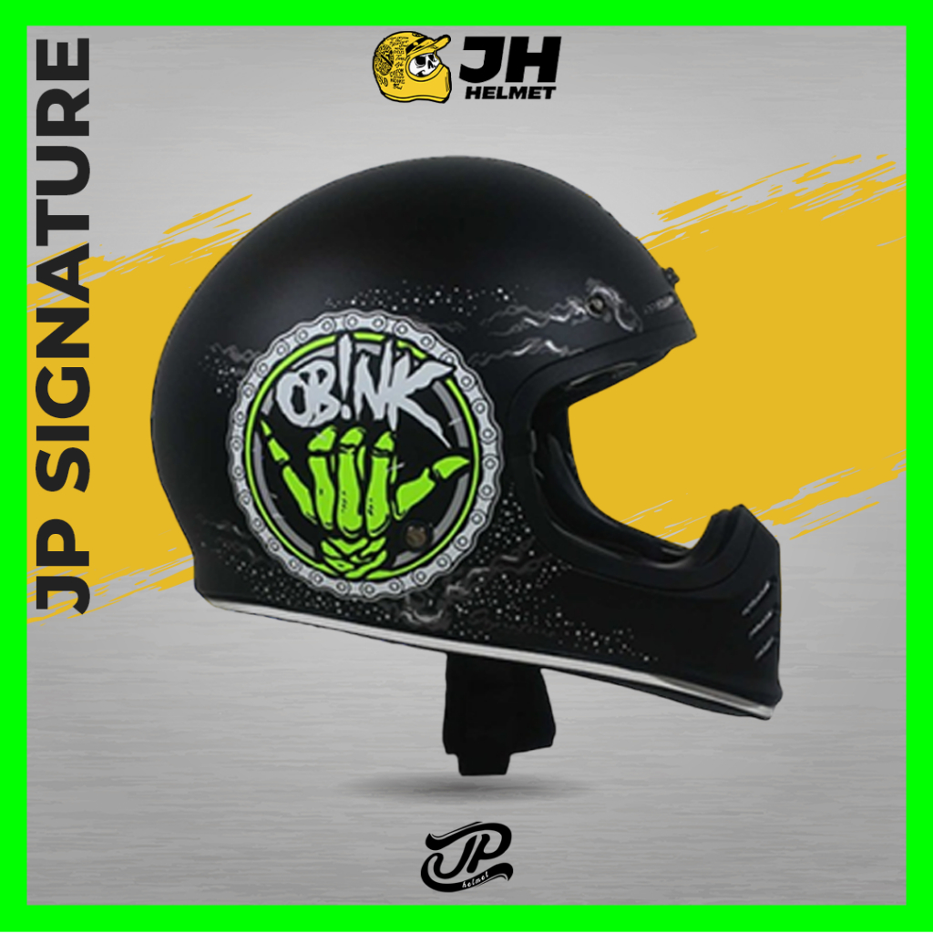 Helm Cakil JP Signature SG10 Obink Super Black | Black Glossy | Helm JPX Retro Full Face | JUAL HELM