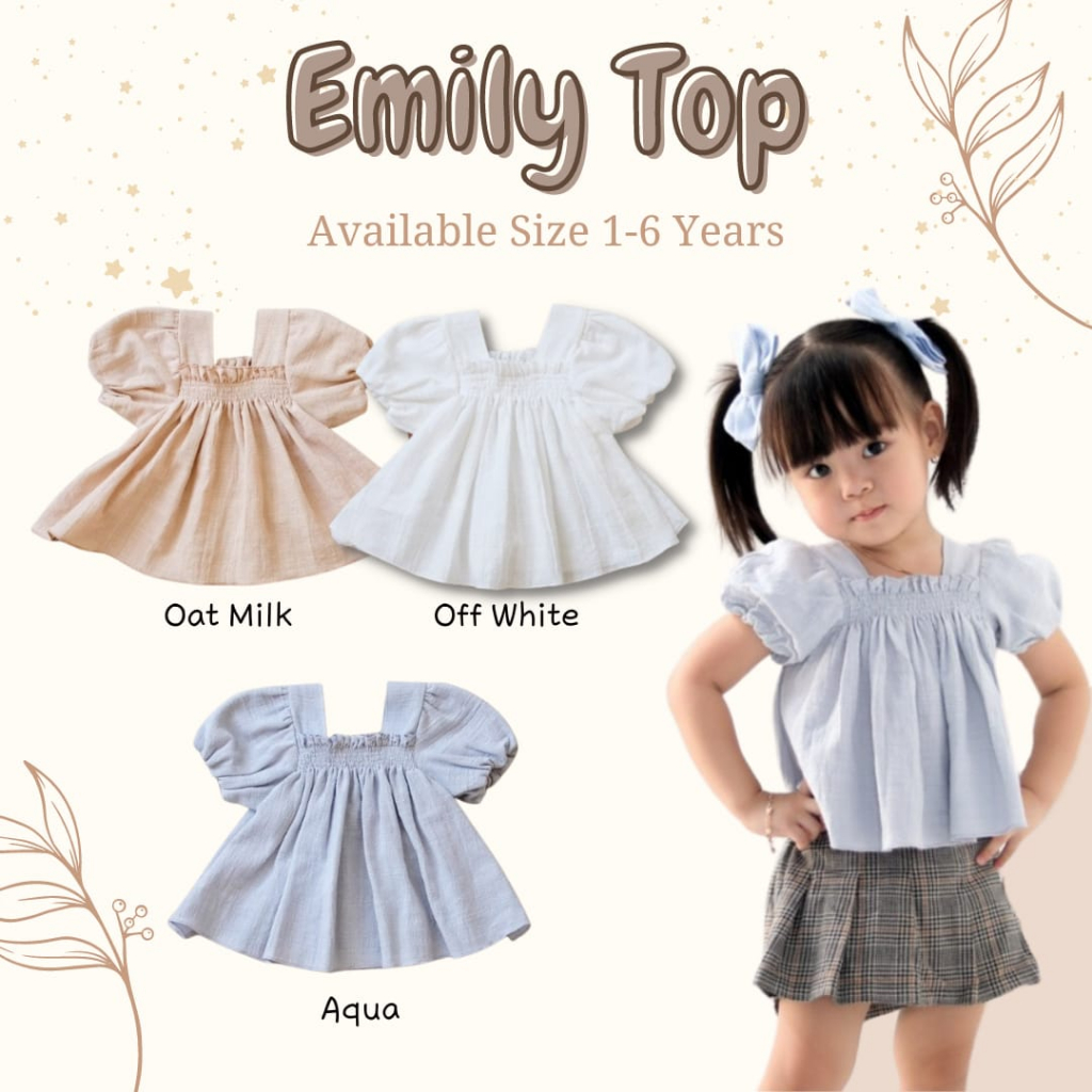 Emily Top 1-6 Tahun Puffy Blouse Linen Anak Perempuan CBKS SNB