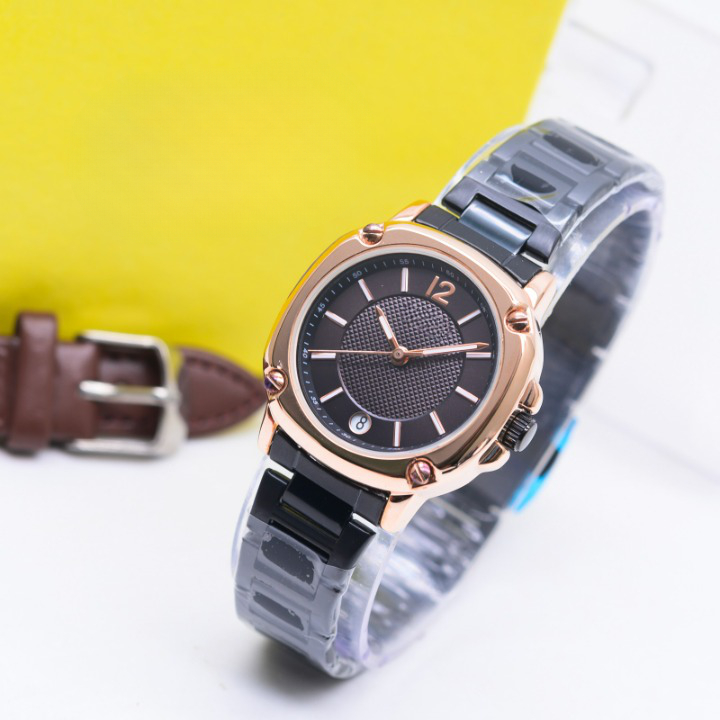 JAM TANGAN WANITA FASHION HB-001 RANTAI + TALI KULIT TANGGAL AKTIF