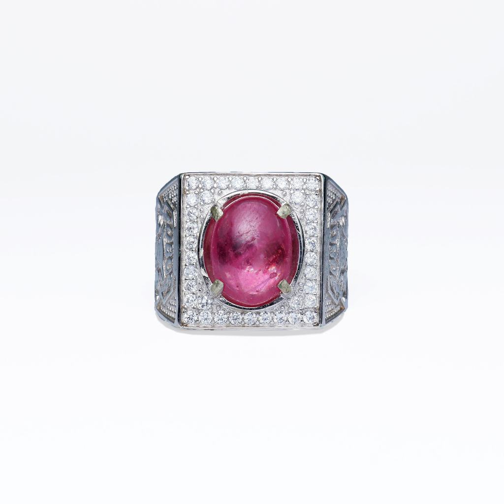 Cincin Alpaka Natural Permata Red Ruby Corundum