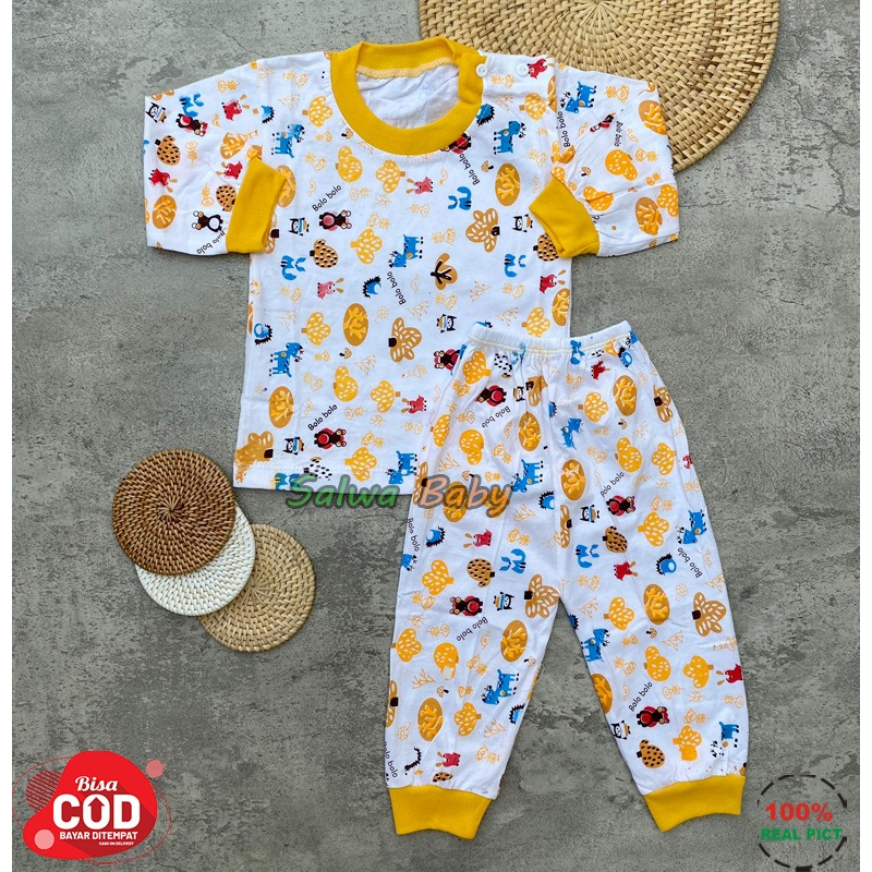 Setelan Baju Bayi Piyama Bayi Lengan Panjang Kancing Pundak Motif Karakter Pohon Usia 3-12 Bulan Anababy